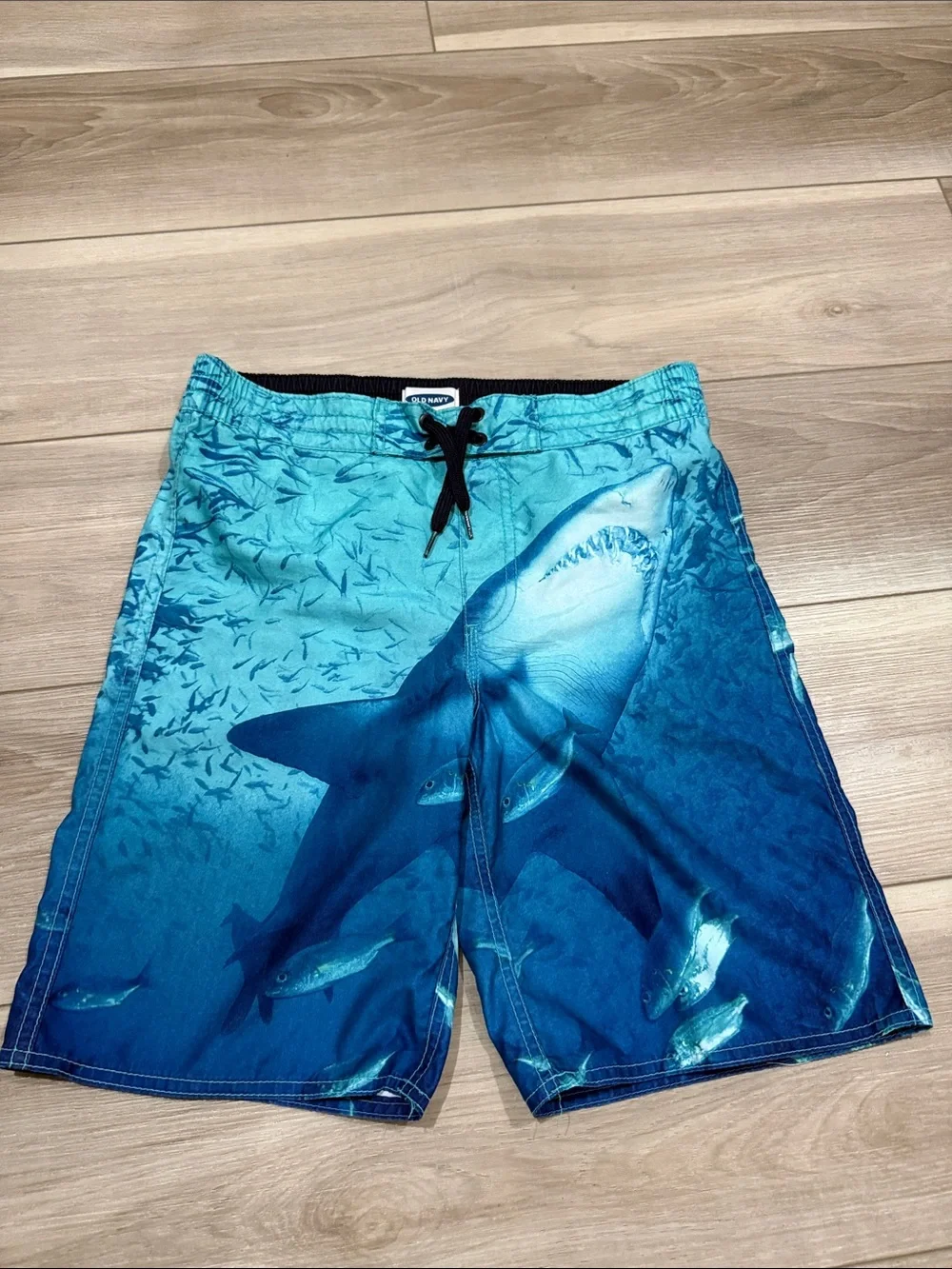 Old Navy Blue Shark-Print Kids Swim Board Shorts
